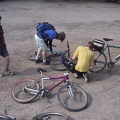 Jack, Smithy and Harris. Mending a puncture. Again.