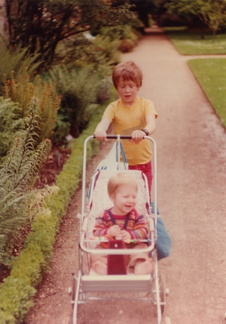 Alex McCulloch pushing me[alex] in Oxford in 1983