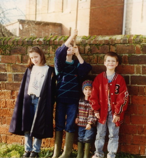 cathy me laurence and joe outside spring cottage in about 1995