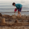 Me[alex] defending a sandcastle at Borth-y-Gest