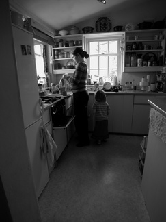 Anna and Grace in the kitchen at Spring Cottage