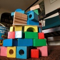 a house Grace made of wooden blocks