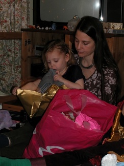 Grace and Anna opening presents