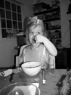 Grace eating. Keep your fingers away from her mouth!
