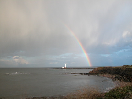 St Mary's Lighthouse, and a rainbow