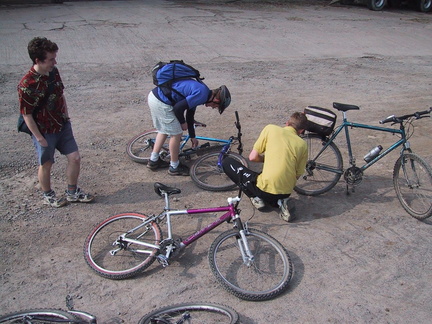 Jack, Smithy and Harris. Mending a puncture. Again.