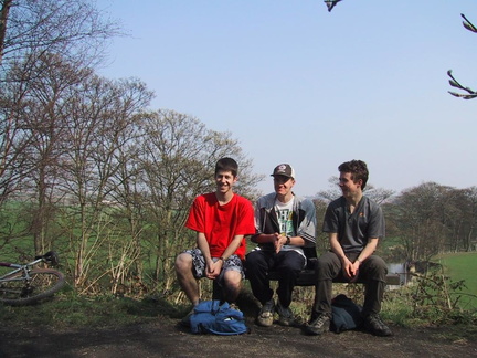 Me, Harris and Jack on a bench somewhere near Lanchester