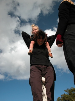 Grace on Laura's shoulders and Jess