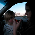 Grace and Anna sitting in the car