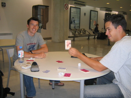 Playing cards waiting for the train