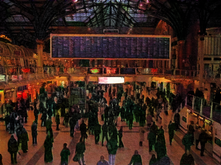 A photo of Liverpool St station, with some manipulation
