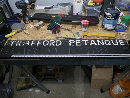 Lettering a new sign for Trafford Petanque